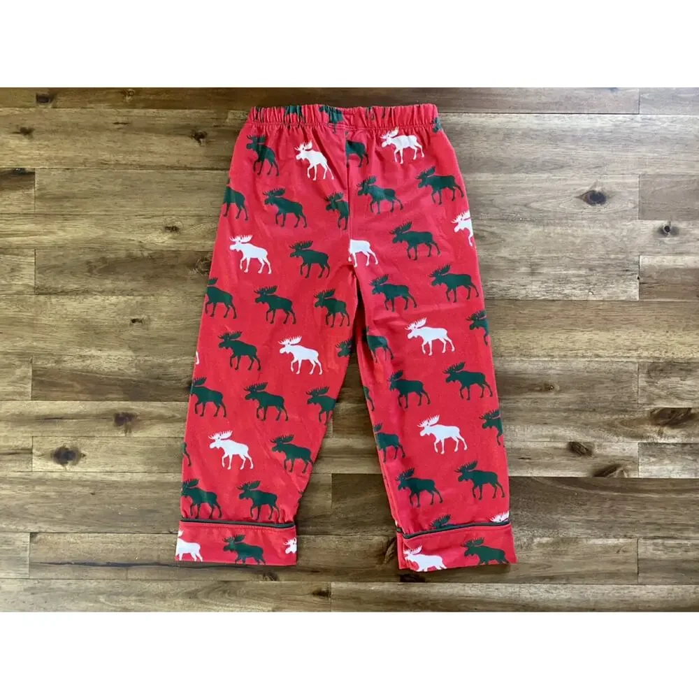 Hatley Holiday Button Down Red Green Moose Long Sleeve Pants Pajama Set 3